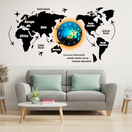 3d Wooden World Map With Esthetic Dial Wall Clock  | Best Quality Wall Clock For Home